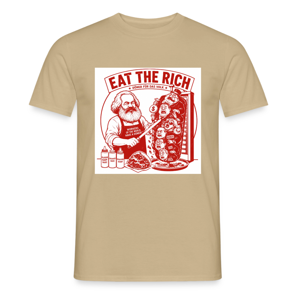 Männer T-Shirt Eat The Rich Döner T-Shirt - Karl Marx Satire - Sandbeige