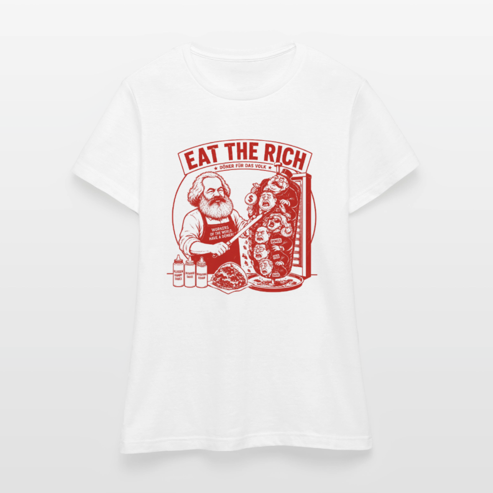 Frauen T-Shirt Eat The Rich Döner T-Shirt - Karl Marx Satire - Weiß
