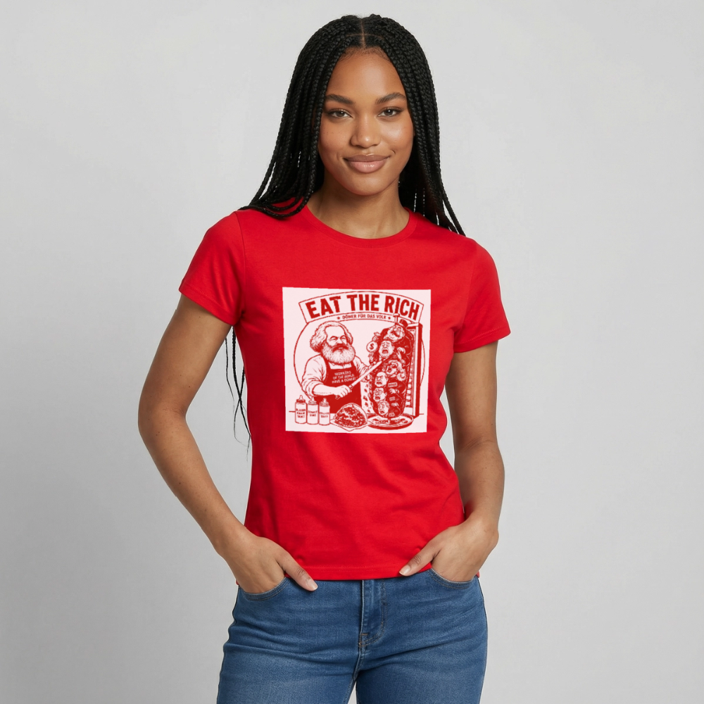 Frauen T-Shirt Eat The Rich Döner T-Shirt - Karl Marx Satire - Rot