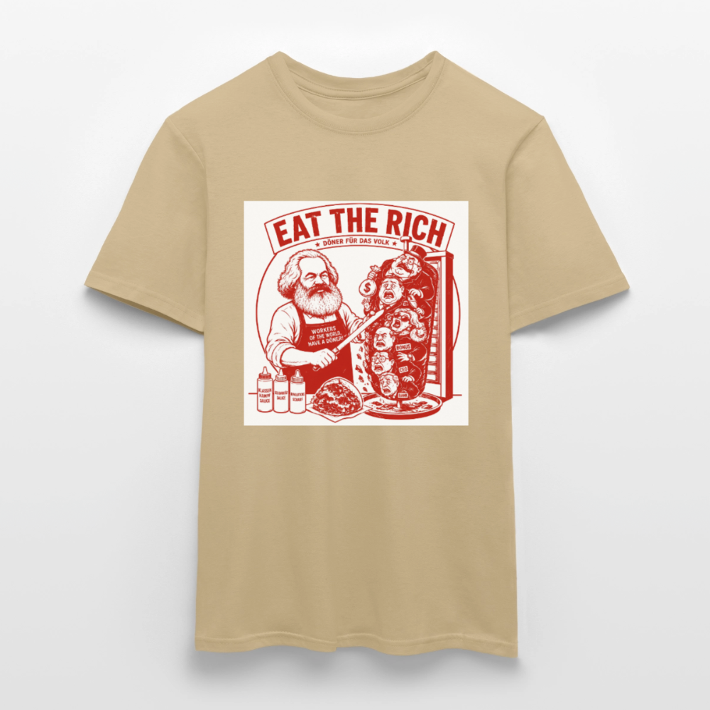 Männer T-Shirt Eat The Rich Döner T-Shirt - Karl Marx Satire - Sandbeige