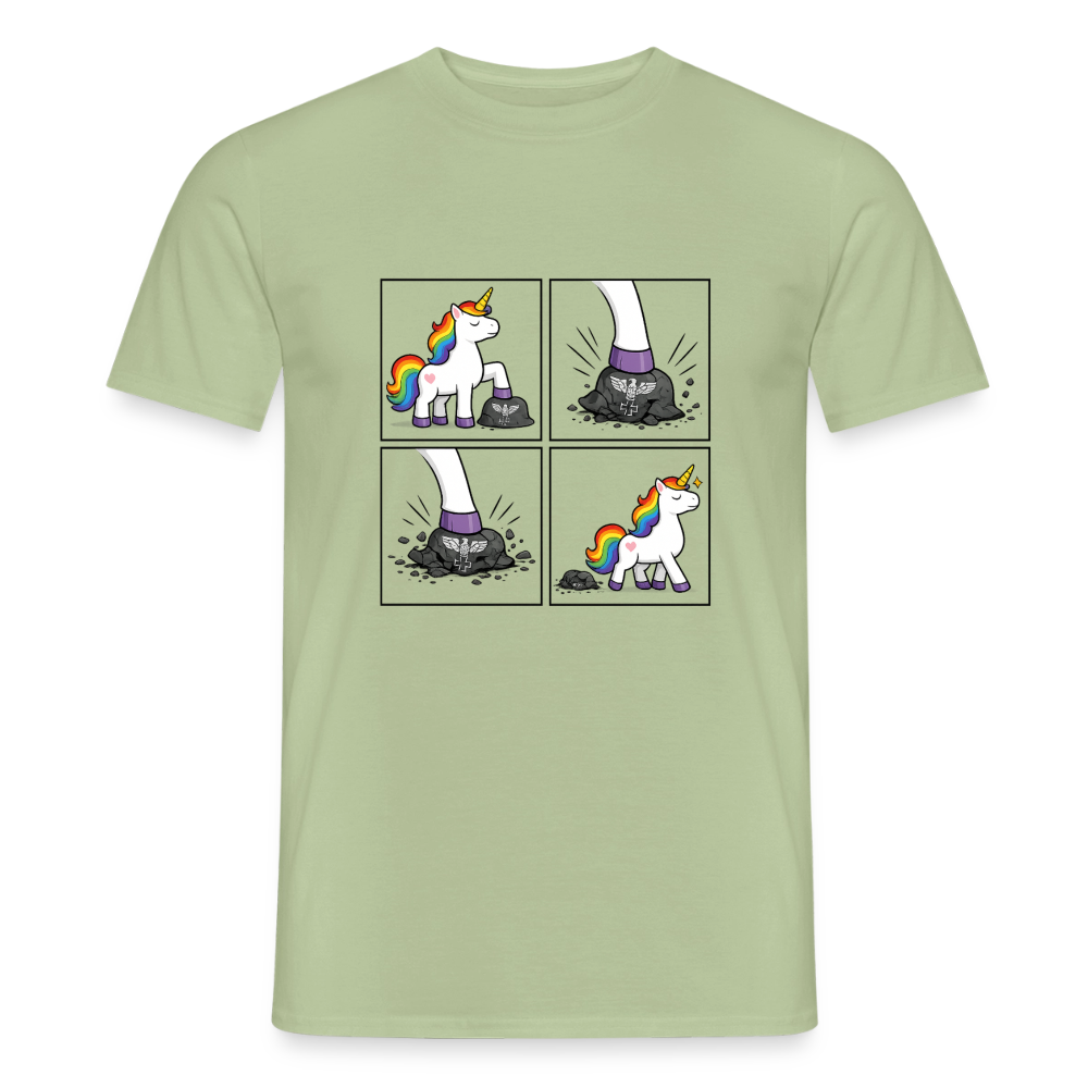 Männer T-Shirt Rainbow Unicorn Comic T-Shirt – Minimalistisches Statement Shirt mit Regenbogen Einhorn - Sage