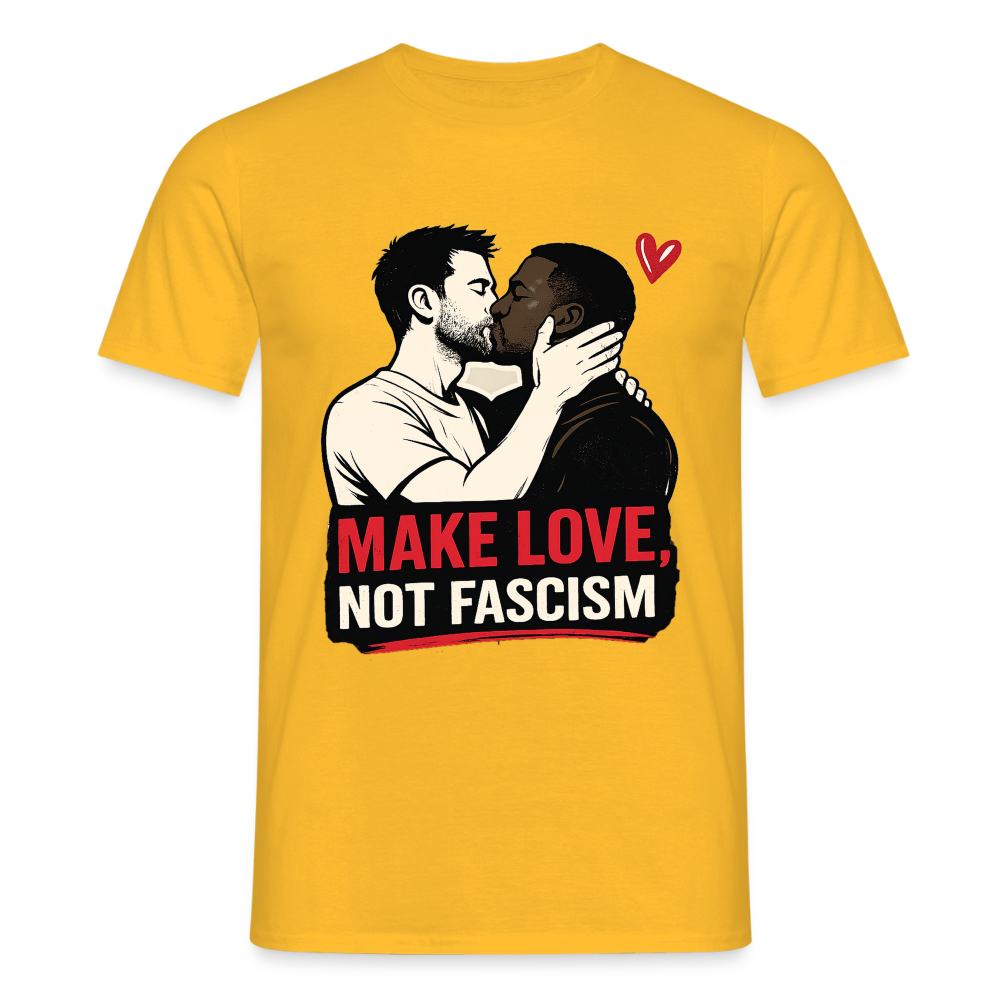 Herren Make Love Not Fascism T-Shirt - LGBTQ Pride & Gegen Rechts Statement Shirt - Gelb