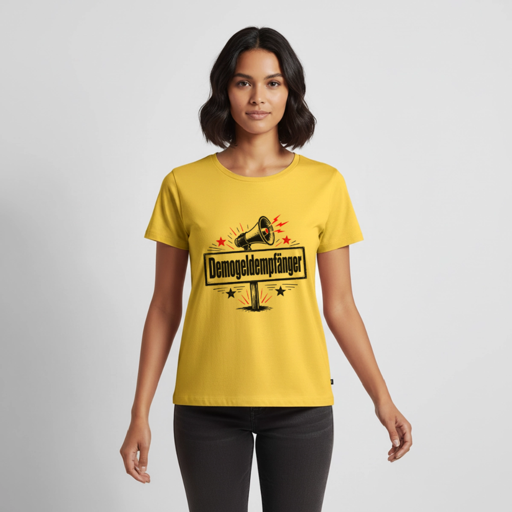 Frauen Demogeldempfänger T-Shirt - Satirisches Demo Shirt, politisches Statement Shirt, Protest Shirt  Premium T-Shirt - Sonnengelb