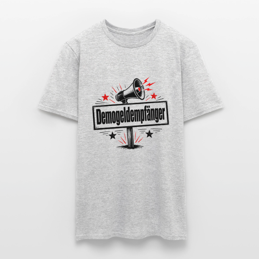 Herren Demogeldempfänger T-Shirt - Satirisches Demo Shirt, politisches Statement Shirt, Protest Shirt - Grau meliert