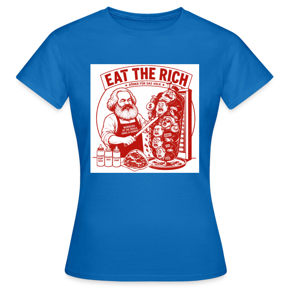 Frauen T-Shirt Eat The Rich Döner T-Shirt - Karl Marx Satire - Royalblau