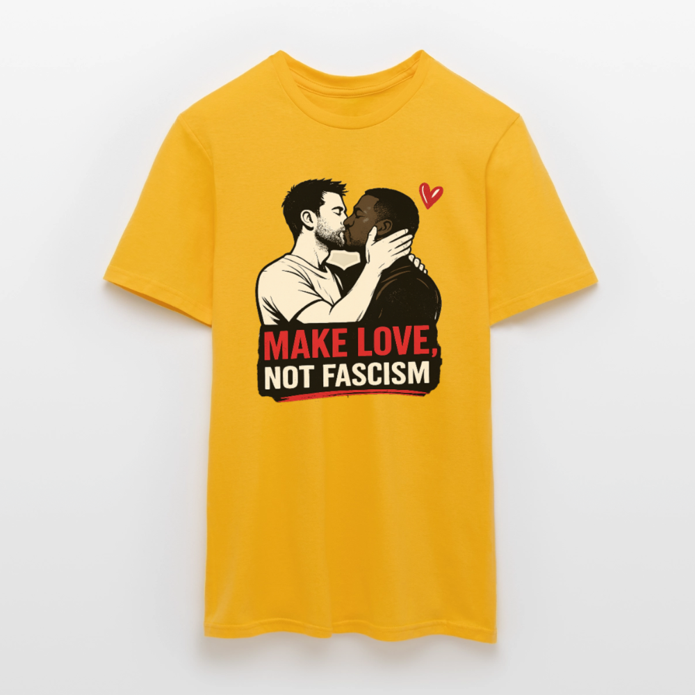 Herren Make Love Not Fascism T-Shirt - LGBTQ Pride & Gegen Rechts Statement Shirt - Gelb