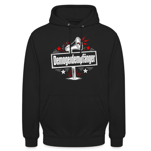 Unisex HoodieBequemer Statement-Hoodie mit dem satirischen Aufdruck „Demogeldempfänger“. Perfekt für Demos, Freizeit und politische Streetwear - Schwarz