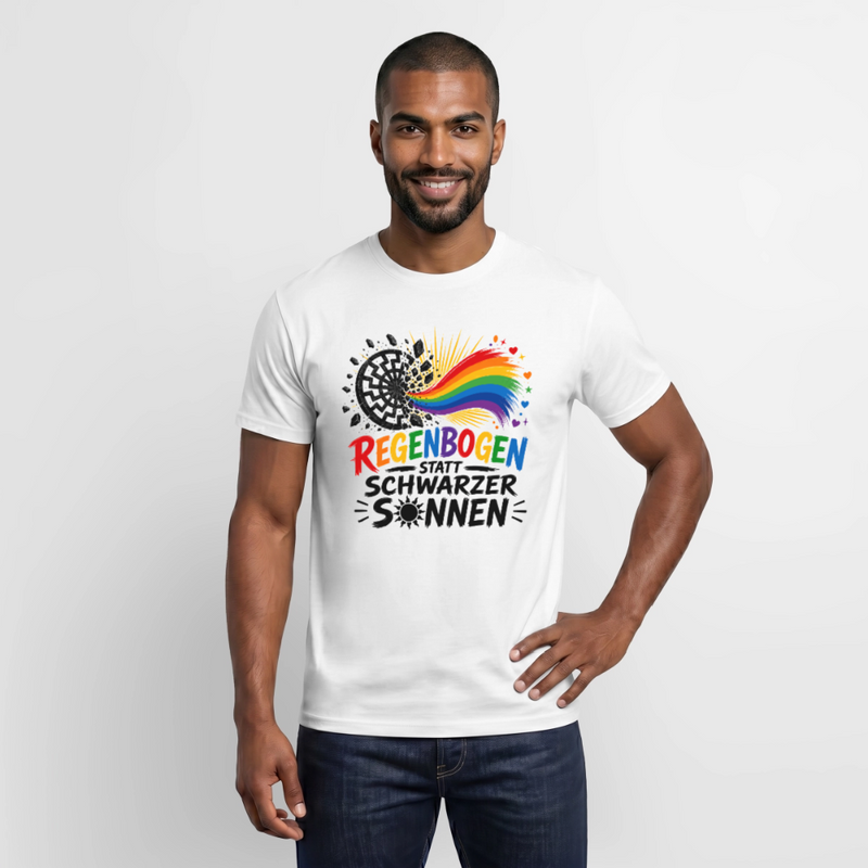 Regenbogen statt schwarzer Sonnen Shirt - Statement gegen Rechtsextremismus - Weiß