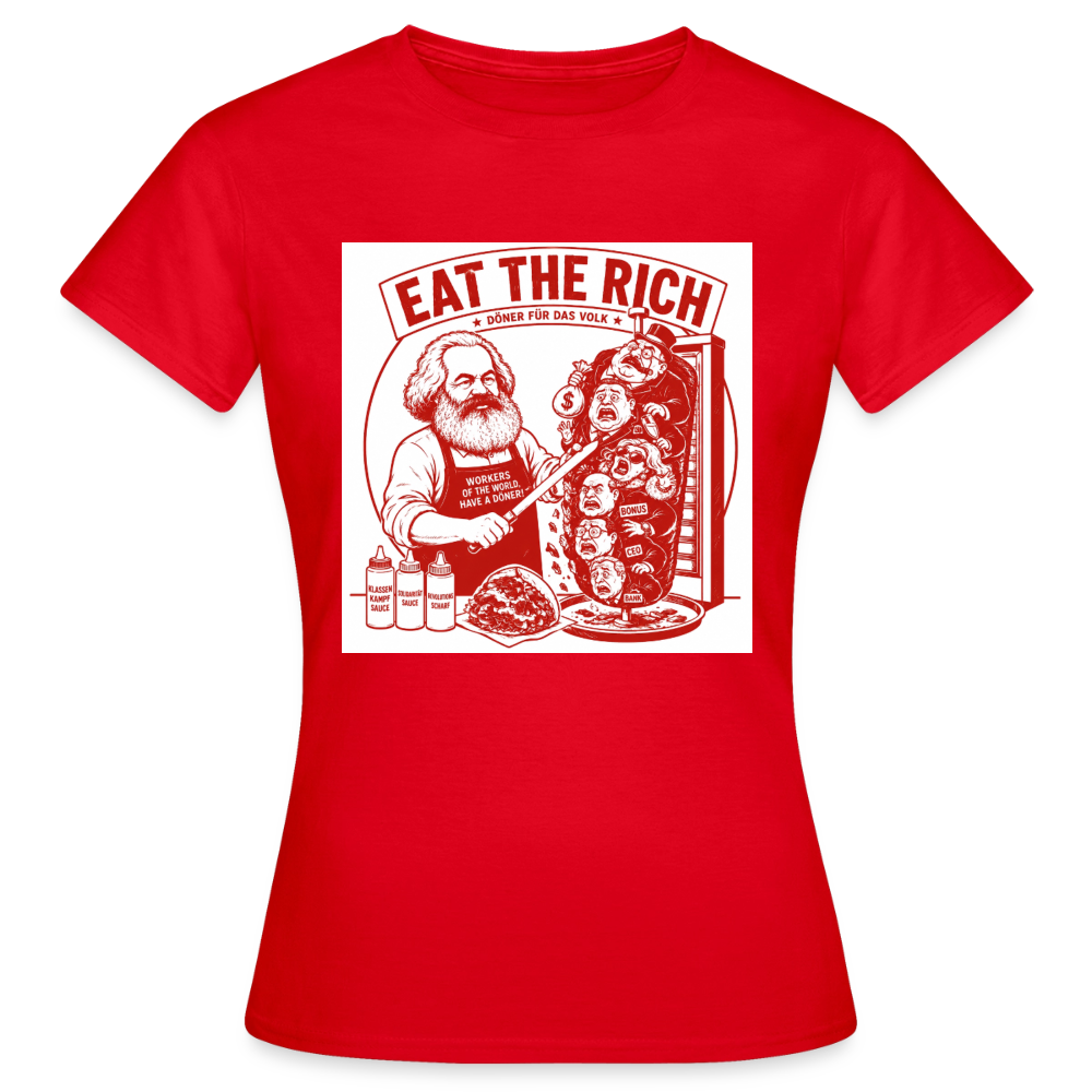 Frauen T-Shirt Eat The Rich Döner T-Shirt - Karl Marx Satire - Rot