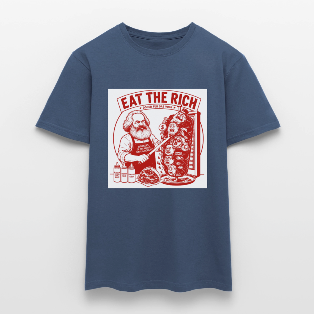 Männer T-Shirt Eat The Rich Döner T-Shirt - Karl Marx Satire - Dunkles Denimblau