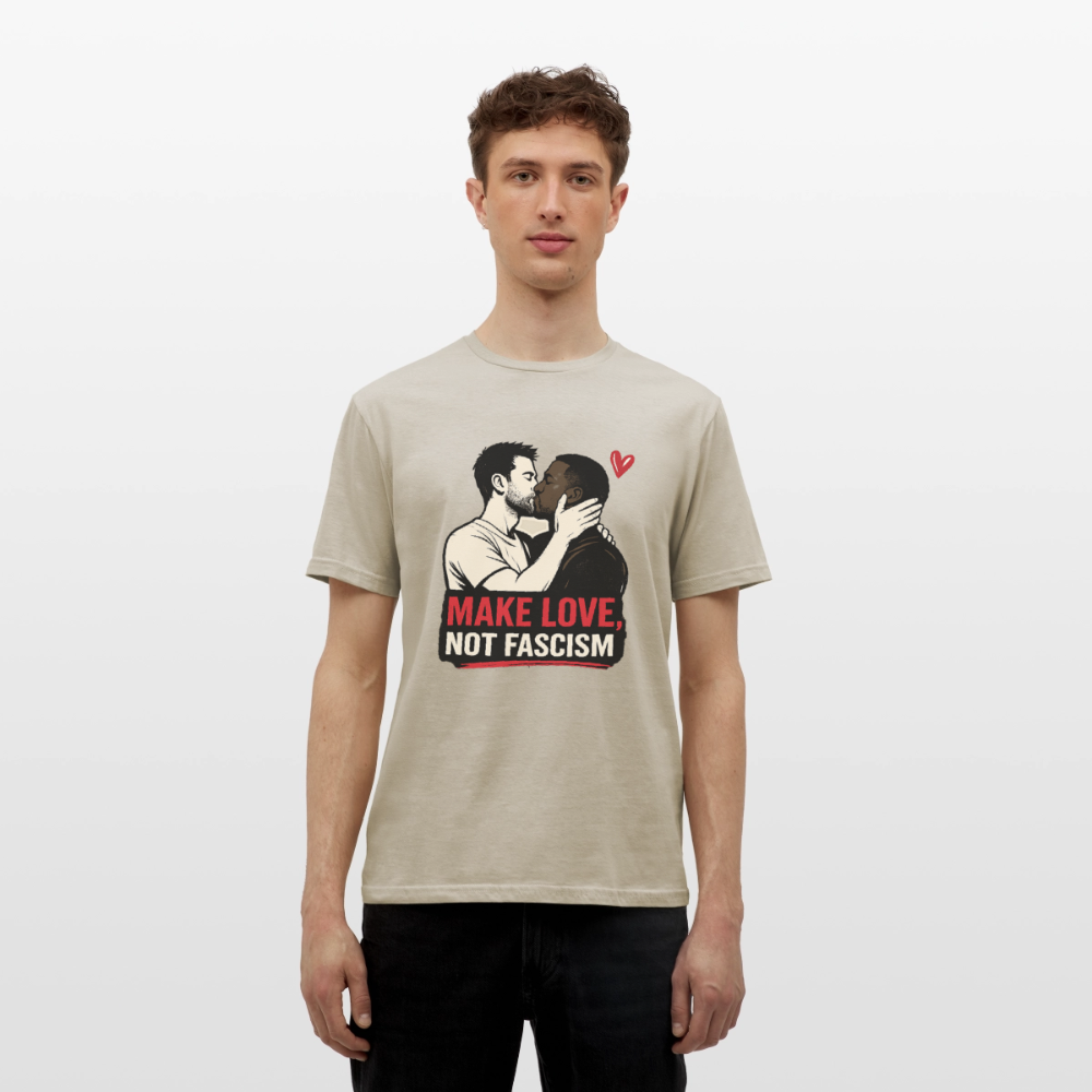 Herren Make Love Not Fascism T-Shirt - LGBTQ Pride & Gegen Rechts Statement Shirt - Sandbeige