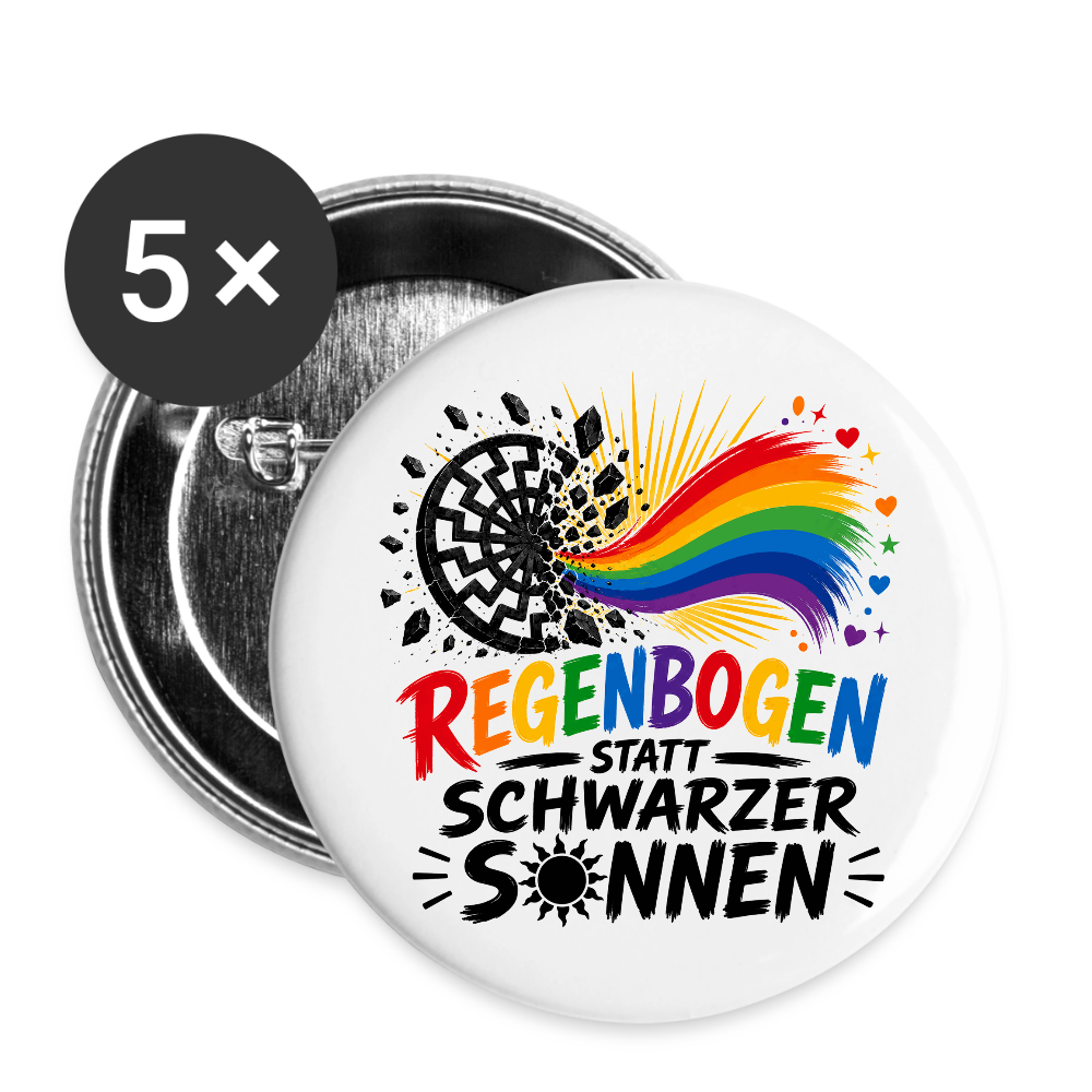 Buttons klein 25 mm (5er Pack) Regenbogen statt schwarzer Sonnen - Weiß
