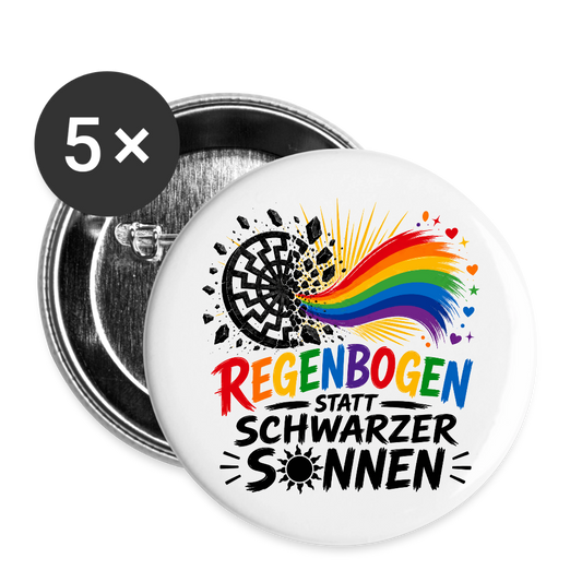 Buttons klein 25 mm (5er Pack) Regenbogen statt schwarzer Sonnen - Weiß