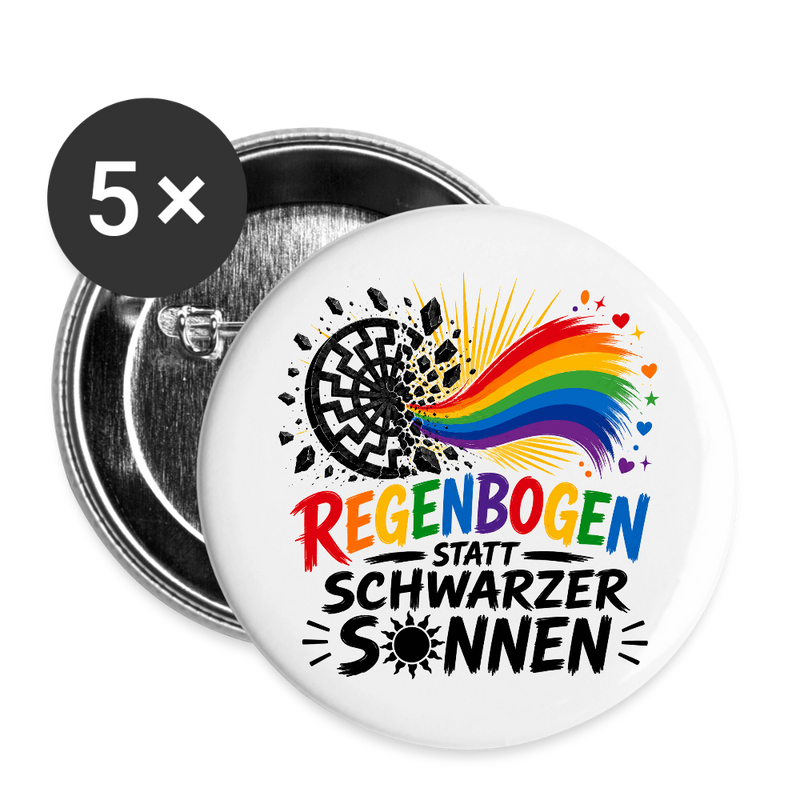 Buttons klein 25 mm (5er Pack) Regenbogen statt schwarzer Sonnen - Weiß