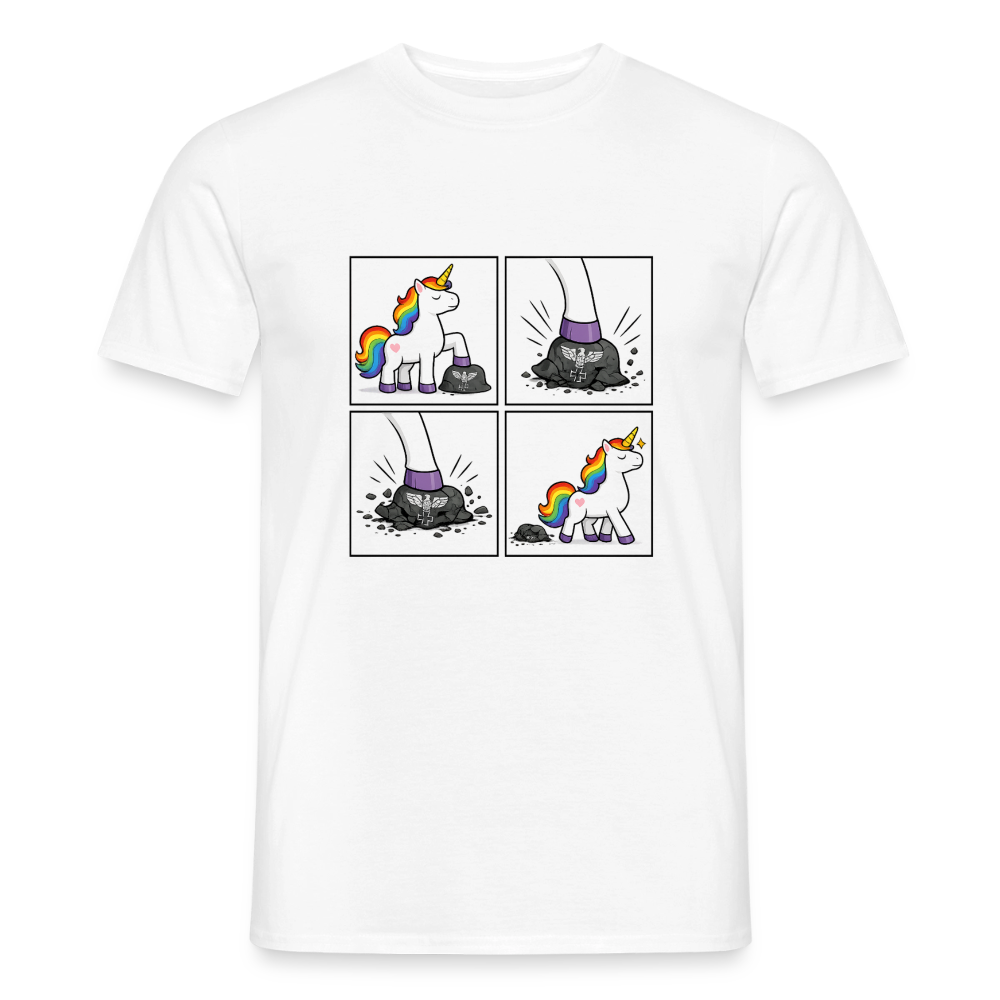 Männer T-Shirt Rainbow Unicorn Comic T-Shirt – Minimalistisches Statement Shirt mit Regenbogen Einhorn - Weiß
