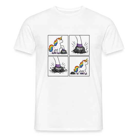 Männer T-Shirt Rainbow Unicorn Comic T-Shirt – Minimalistisches Statement Shirt mit Regenbogen Einhorn - Weiß