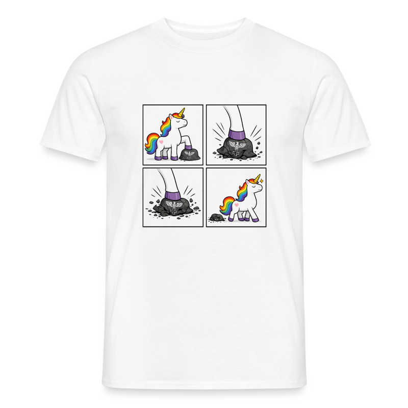 Männer T-Shirt Rainbow Unicorn Comic T-Shirt – Minimalistisches Statement Shirt mit Regenbogen Einhorn - Weiß