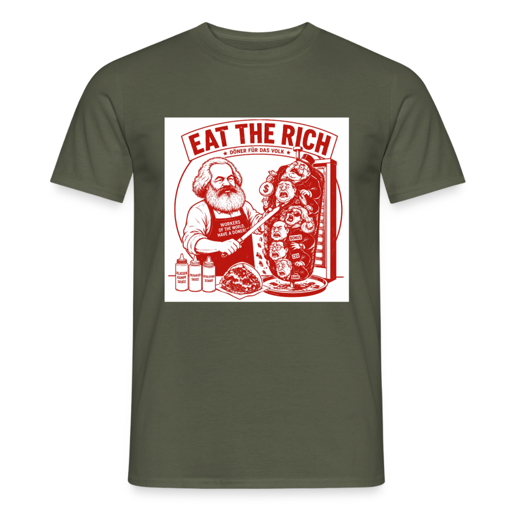 Männer T-Shirt Eat The Rich Döner T-Shirt - Karl Marx Satire - Militärgrün