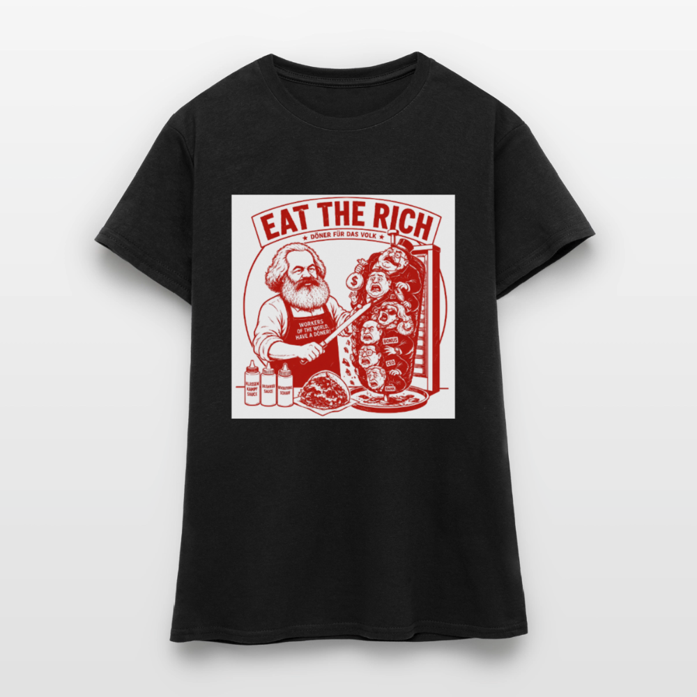 Frauen T-Shirt Eat The Rich Döner T-Shirt - Karl Marx Satire - Schwarz