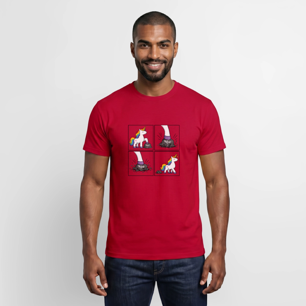 Männer T-Shirt Rainbow Unicorn Comic T-Shirt – Minimalistisches Statement Shirt mit Regenbogen Einhorn - Rot